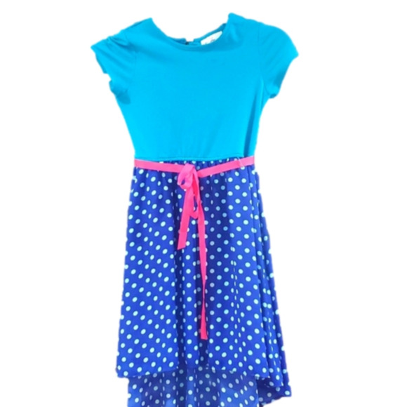 Rare Editions Dress Girls 7/8 green with blue bottom and white polka dots - Picture 1 of 7